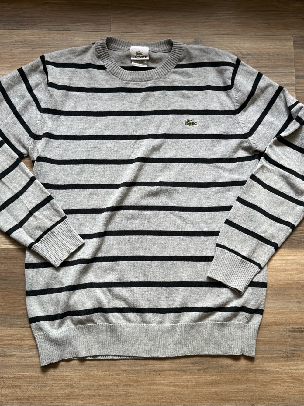 Lacoste woman’s  Gray Striped Crewneck Sweater cotton